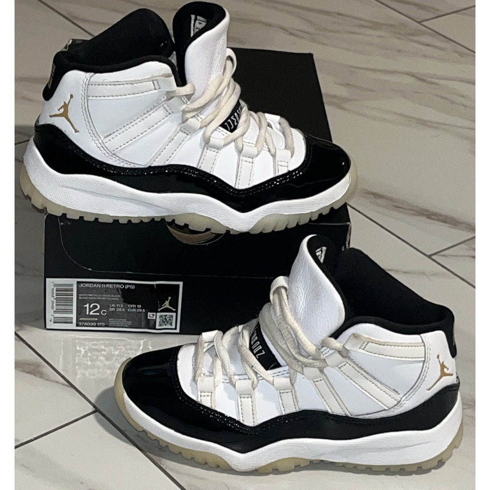 Nike Air Jordan 11 Retro TD Gratitude 12C Black White Gold Toddler Shoes